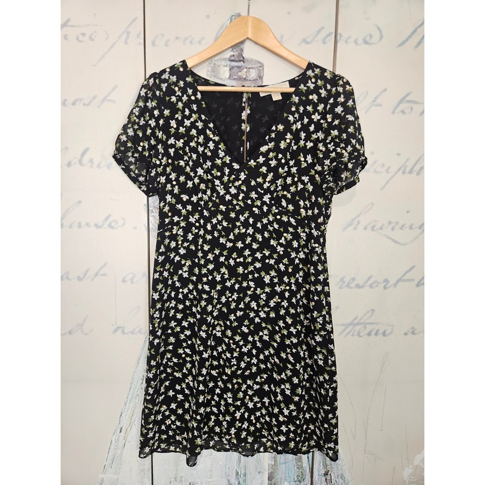 MICHAEL Michael Kors Dress Medium Black Ditsy Floral Studded Empire Mini Boho - Picture 1 of 8
